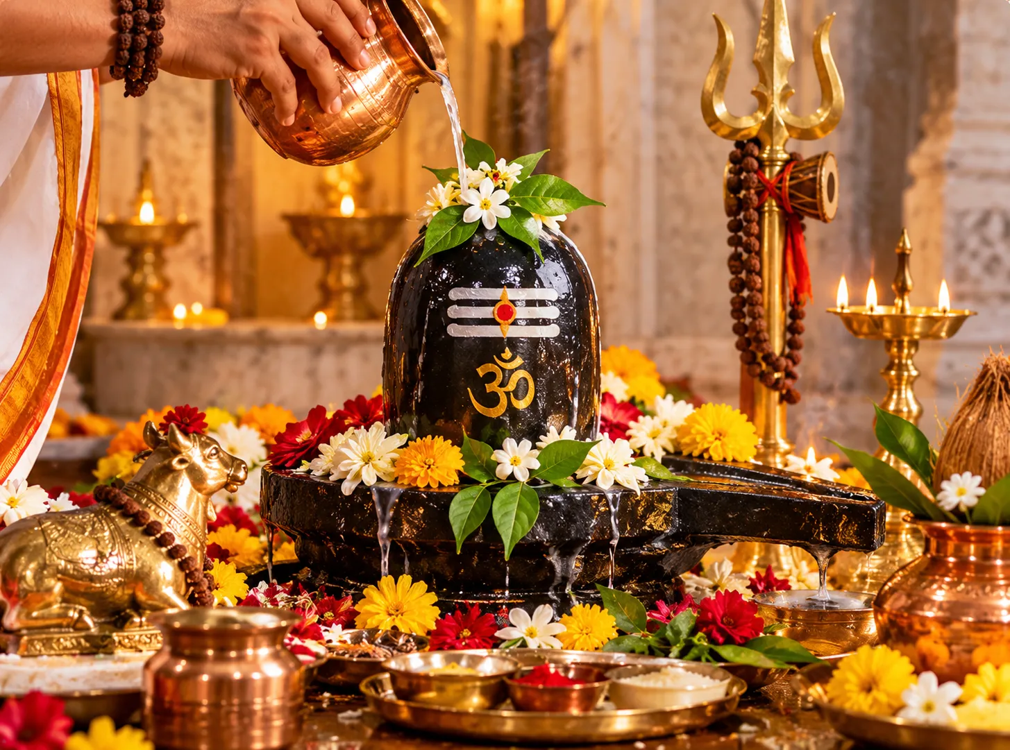 Rudrabhishek Puja – golden abhishek of Shivling at Lord Shiva altar by Purohit Hub